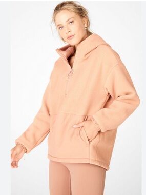 Fabletics Oversized Beige Half-Zip Lined Fleece Pullover
